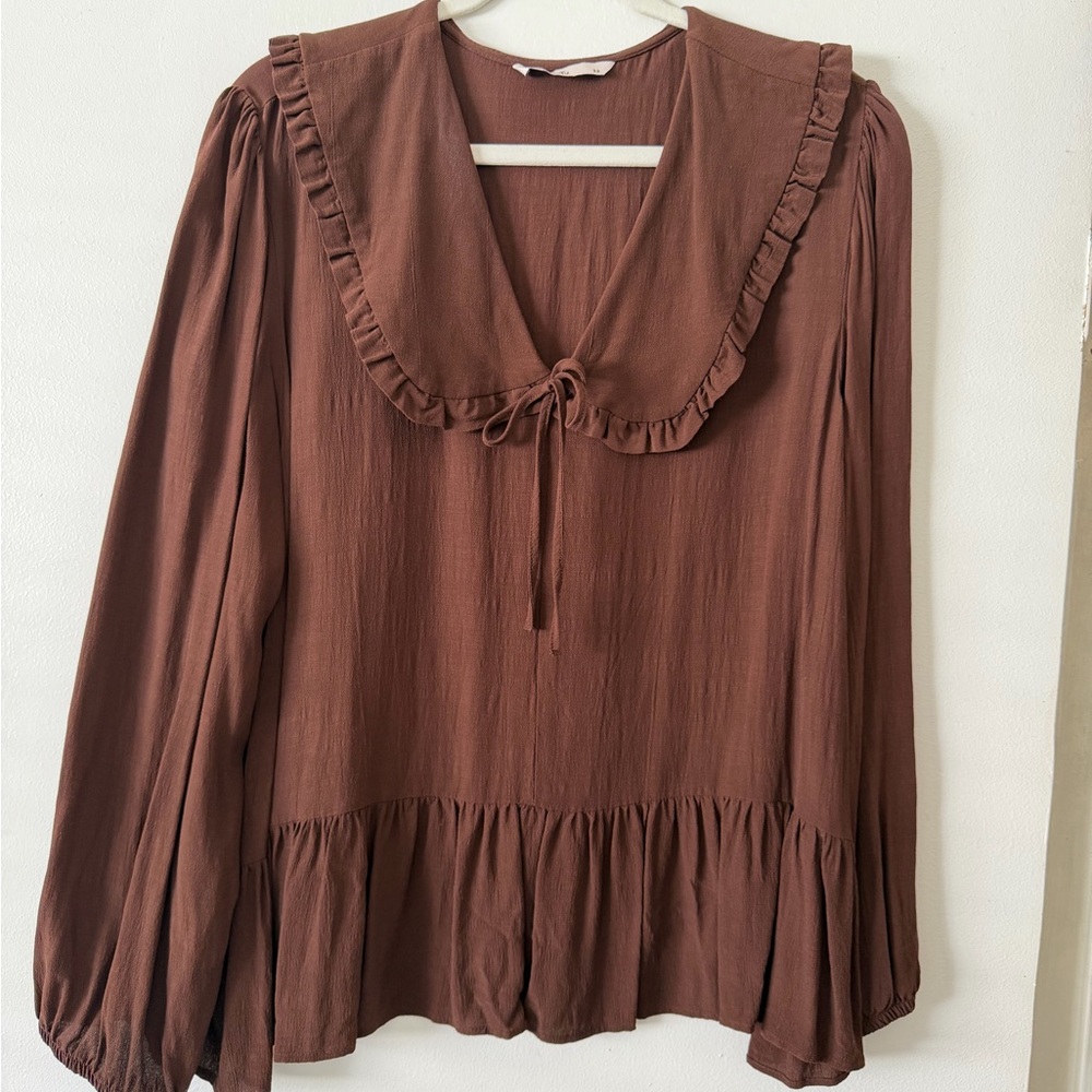 Brown Women's Top with Big Collar